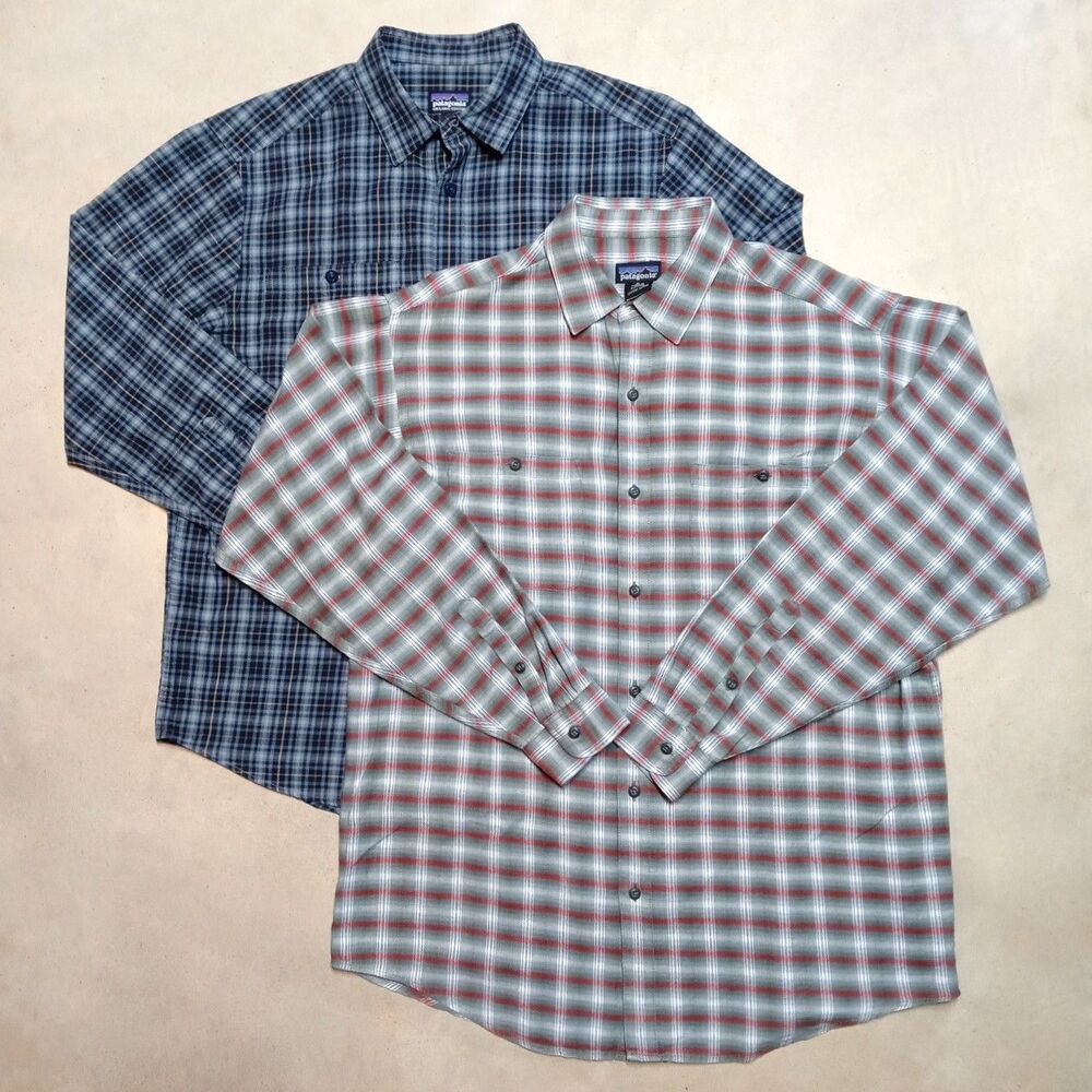 Lot of 2 Patagonia Plaid Shirts Men's Size MEDIUM Cotton Button Long Sleeve